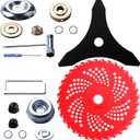 10"x 3 Teeth Carbon Steel Brush Cutter Weed Eater Blades & 9"x 36 Teeth Carbide Tipped Blades with Universal Adapter Kit Compatible with Brush Cutter, Trimmer, Weed Eater, Husqvarna Stihl Ego
