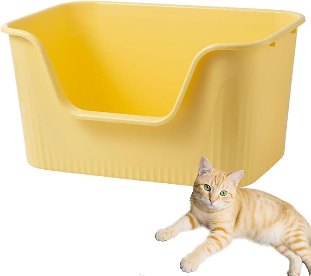 SpaceTime Large Cat Litter Box with High Sides,Cat Boxes for Indoor Cats,Cat Litter Pan for Kitty,Litter Box with Low Entry,Easy to Clean,Anti-Splashing (Yellow)