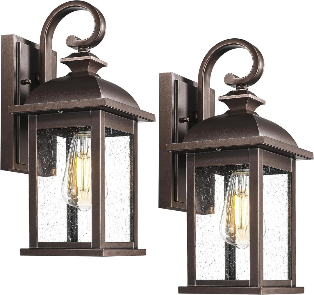 FEMILA 2-Pack Outdoor Wall Sconce Lights Oil Rubbed Bronze, 15" Exterior Outdoor Light Fixtures Wall Mount with Seeded Glass, for Front Porch Patio Garage, 4FD54B-2PK ORB