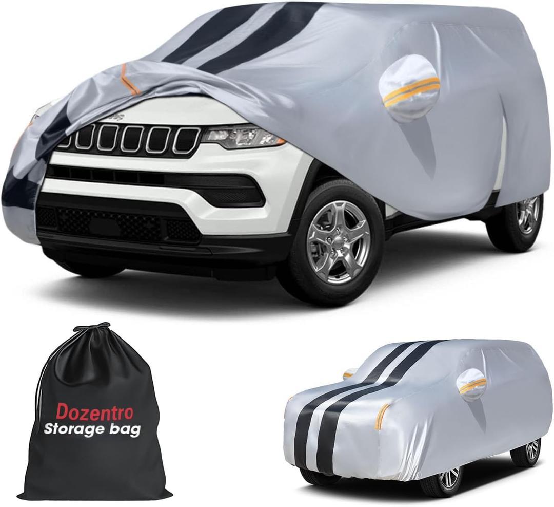 10 Layers Car Cover Custom Fit for Jeep Compass 2006-2026 100% Waterproof All Weather Automobiles, Gift with Towel, Heavy Duty Car Covers for Rain Sun UV Protection with Door Zipper.