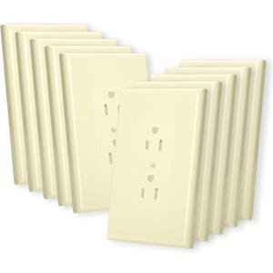 Bates- 1-Gang Duplex Wall Plate, 3.18"x 4.98", 10 Pack, Ivory, Unbreakable Electrical Outlet Cover Plates, Heat & Impact Resistant, Easy-to-Clean, Duplex Receptacle Cover for Home & Office