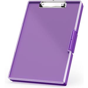 Rimilak Plastic Clipboard with Storage, Side Opening with 2 Compartment, Size 13.3 x 9.4 x 1.5 Heavy Duty High Capacity Nursing Box for Work School & Office Supplies, Dark Purple