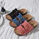Roxoni Women's Comfort Flat Sandals Double Buckle Adjustable Straps Flat Slides Footbed Suede (Blue, 6)