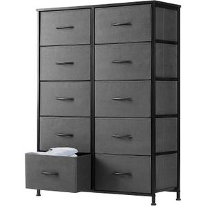DUMOS Dresser for Bedroom, 10 Storage Drawers, Wide Fabric Closet Chests Organizer Tower Furniture with Wooden Top Metal Frame for Clothes, Guest Room, Living Room, Hallway, Entryway