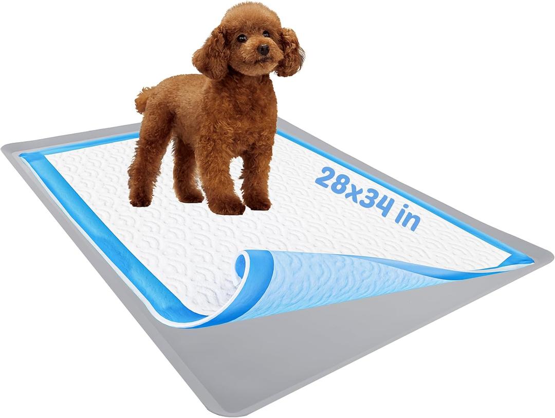 TidyFriend Dog Pee Pad Holder Tray Fits for 28 x 34 Wee Wee Pee Pads - Stable Grip, Raised Edges, Quick-Wipe Silicone Surface Dog Potty Tray Holder for Indoor Flooring Protection (Light Grey)