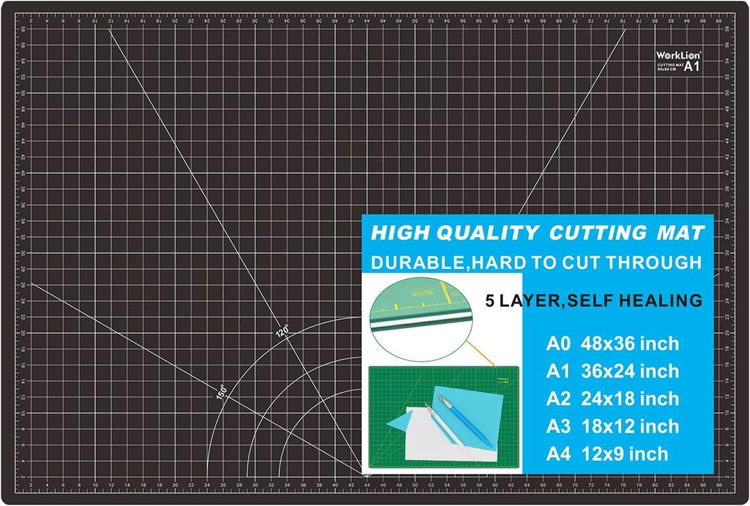 WORKLION Self Healing Cutting Mat: 24 x 36 inch Large Double Sided 5-Layer Gridded PVC Cut Mat for Sewing & Quilting & Scrapbooking & Arts and Crafts Projects (Green/Black)