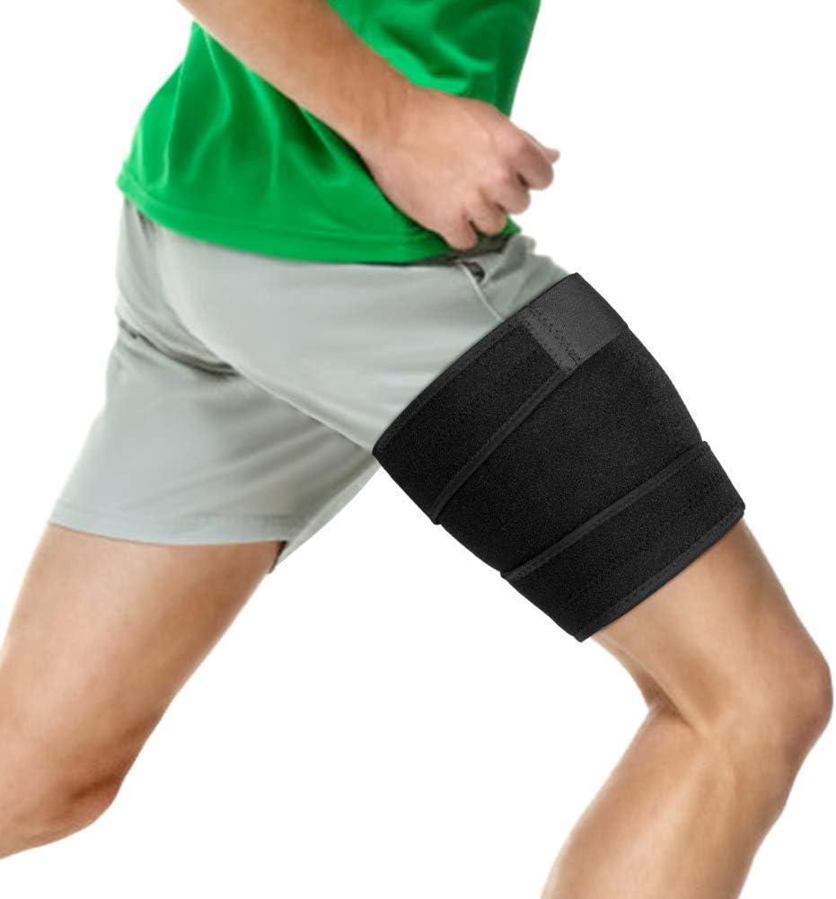 Thigh Support Brace, Hamstring Wrap Compression Sleeve with Anti-Slip Strip Support Thigh Quad Sprains, Tendonitis, Strains, Pulled Muscle Injury Rehab and Recovery, Fits Men and Women (Black, S)