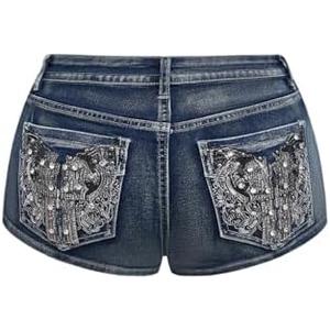 SOLY HUX Women's Y2k Sparkly Jeans Skinny Mini Denim Shorts Music Festival Rave Outfits Large