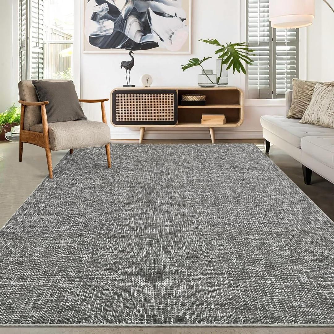 RUGSREAL 6x9 Large Bedroom Area Rug Soft Modern Area Rug for Living Room Non-Slip Stain Resistant Abstract Throw Floor Carpet Contemporary Rug Solid Color Accent Rug for Dining Room Office, Grey