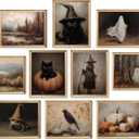 Vintage Halloween Wall Art Posters Prints Set of 10  Gothic Witchy Canvas Decor, Dark Academia Ghost Black Cat Crow Art Picture Poster for Living Room Gallery Bedroom 12x16 inch