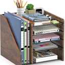 Desktop Storage with File Rack, 5-Layer Paper Letter Tray Storage, mesh Desktop Storage, and Storage Device with Office Supplies and Magazine Rack-Wood Grain
