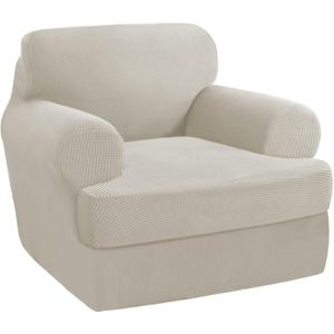 PrinceDeco 2 Pieces T Cushion Chair Slipcover Stretch Couch Covers for T Cushion Sofa Slipcovers Chair Covers for Armchair with 1 Individual T Shape Seat Covers (29"-40")- Island Fossi