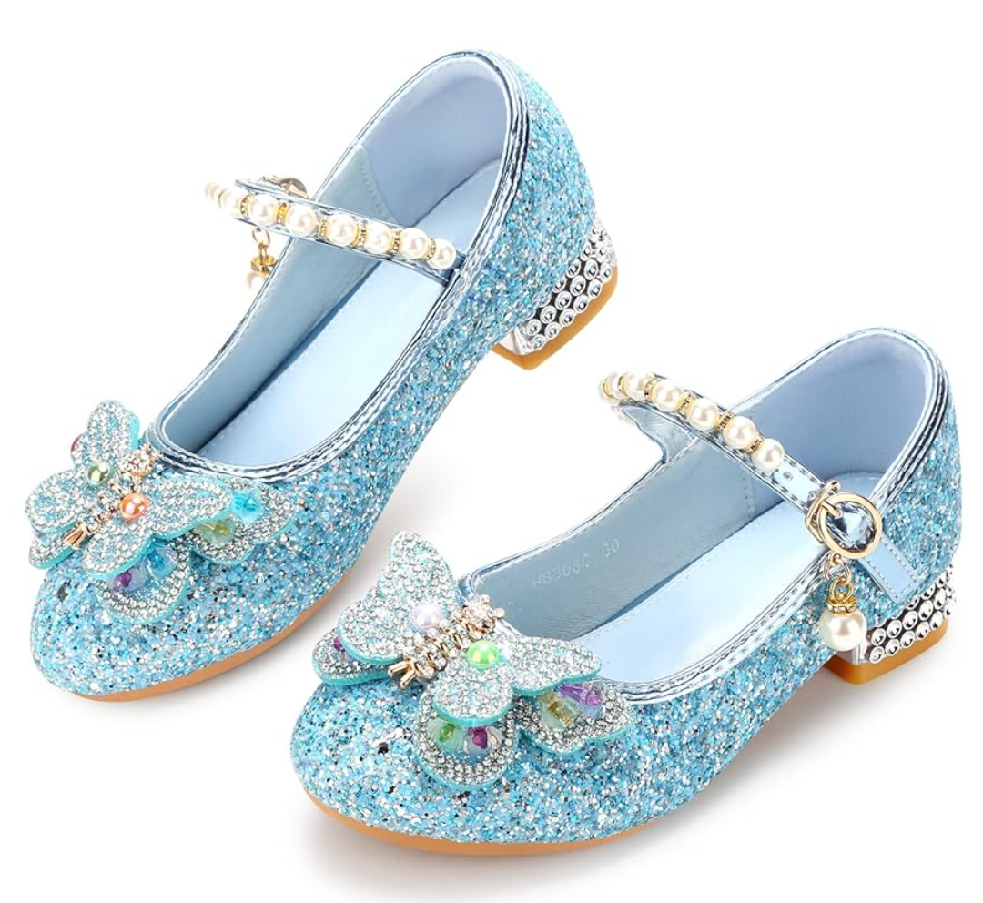 Girls Dress Shoes Mary Jane Princess Shoes Girls' Flats Glitter Low Heels Flower Wedding Party Footwear  25 Size