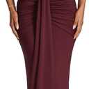 Women Deep V Neck Ruched Maxi Dress Sleeveless Halter Gown Cocktail Evening Formal Dresses (Medium, Wine Red)