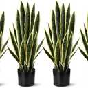 Crowye 4 Pack 2.25 Ft Tall Artificial Snake Plant Faux Sansevieria Plant Large Fake Snake Bulk in Pot for Home Office Housewarming Gift