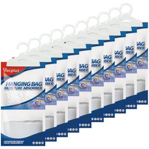 Vacplus Moisture Absorbers Packets, Fragrance Free 10 Pack, Humidity Packs, Dessicant Packets, Hanging Closet Dehumidifier Bags, Odor Eliminator for Bathroom 9.8OZ