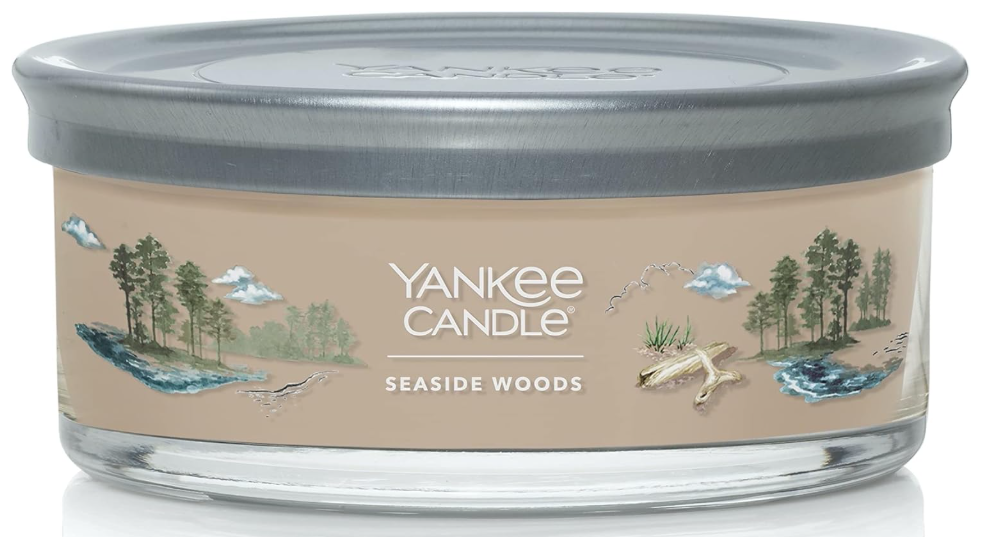 Yankee Candle Seaside Woods Scented, Signature 12oz Medium Tumbler 5-Wick Candle, Over 16 Hours of Burn Time
