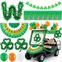 St Patrick's Day Golf Cart Parade Decoration Kit, 39 Pcs Shamrock Golf Cart Set with Clover Banner, Wreath, Bunting Flag, Foil Tinsel Fringe, Balloons for Irish Parade Float Decor