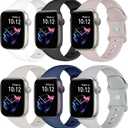 6 Pack Bands Compatible for Apple Watch Band 38mm 40mm 41mm 42mm 44mm 45mm 46mm 49mm Women Men, Soft Silicone Sport Replacement Band for iWatch Apple Watch Series 10 9 8 7 6 5 4 3 SE Ultra (White-Black-sand powder-starlight-Midnight Blue-Cloudy gray)