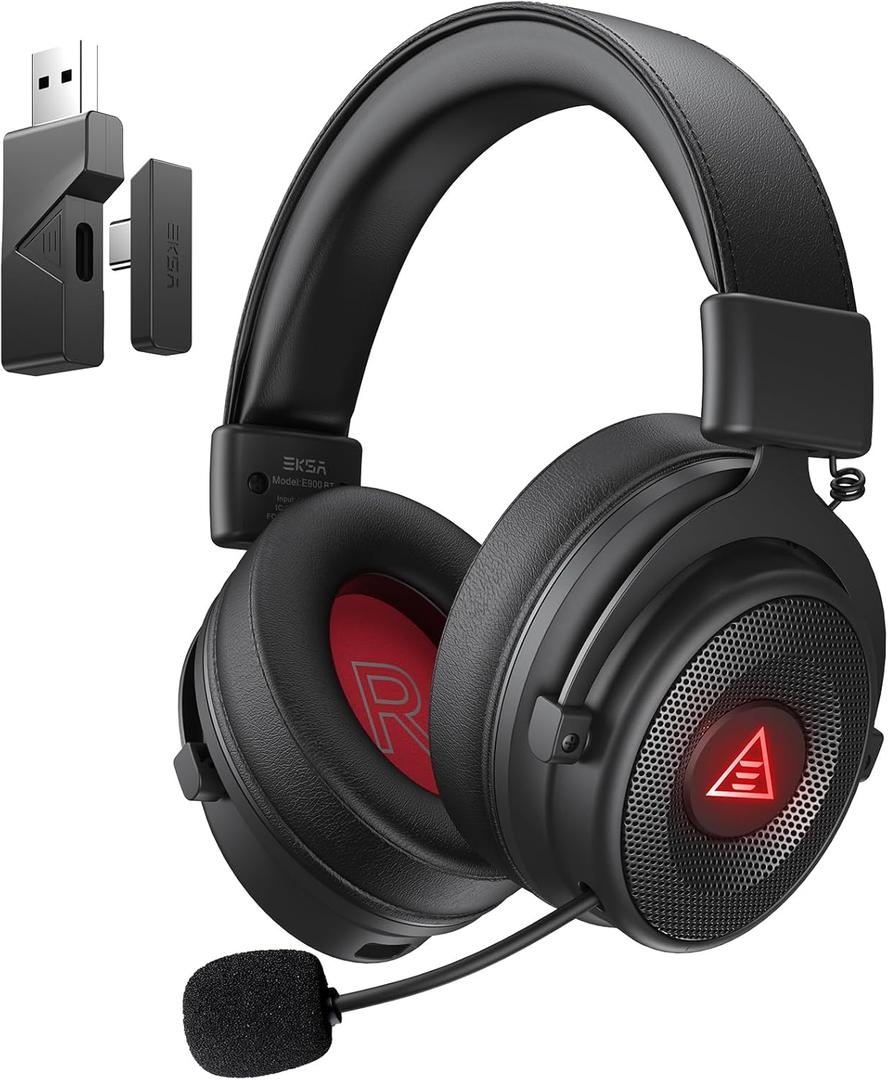 EKSA USB Gaming Headset for PC  Computer Headset with Detachable Noise Cancelling Mic, Surround‑Tuned Audio, 50MM Driver  Headphones with Microphone for PS4/PS5, Xbox One, Laptop, Office (Wireless)