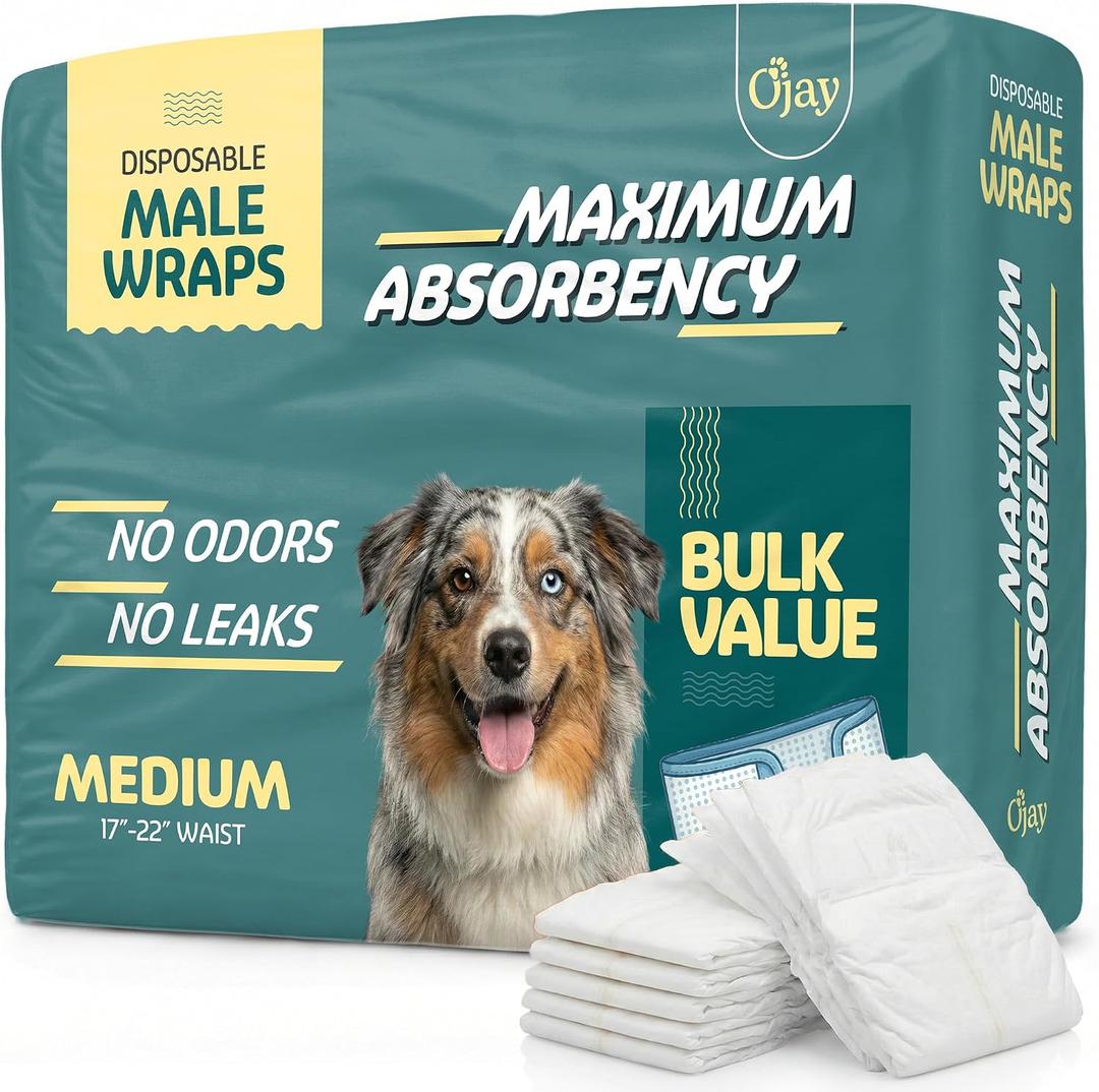 Maximum Absorbency Male Dog Diapers - Leak-Proof Disposable Male Dog Wraps- FlashDry Gel Technology, Wetness Indicator Doggie Diapers- Belly Wraps for Incontinence & Training