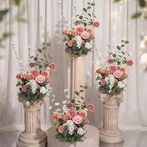 Giegxin 4 Pcs Free-Standing Wedding Aisle Artificial Flowers Rose Walkway Floral Arrangements Chair Decorations for Ceremony Decor Wedding Reception Church Backdrop Outdoor(Pink)