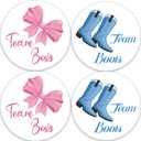 100pcs Gender Reveal Stickers, 2in Round Cute Team Bows Team Boots Gender Reveal Stickers Pink Bows Blue Boots Decals for Boy Girl Baby Party Supplies Decoration