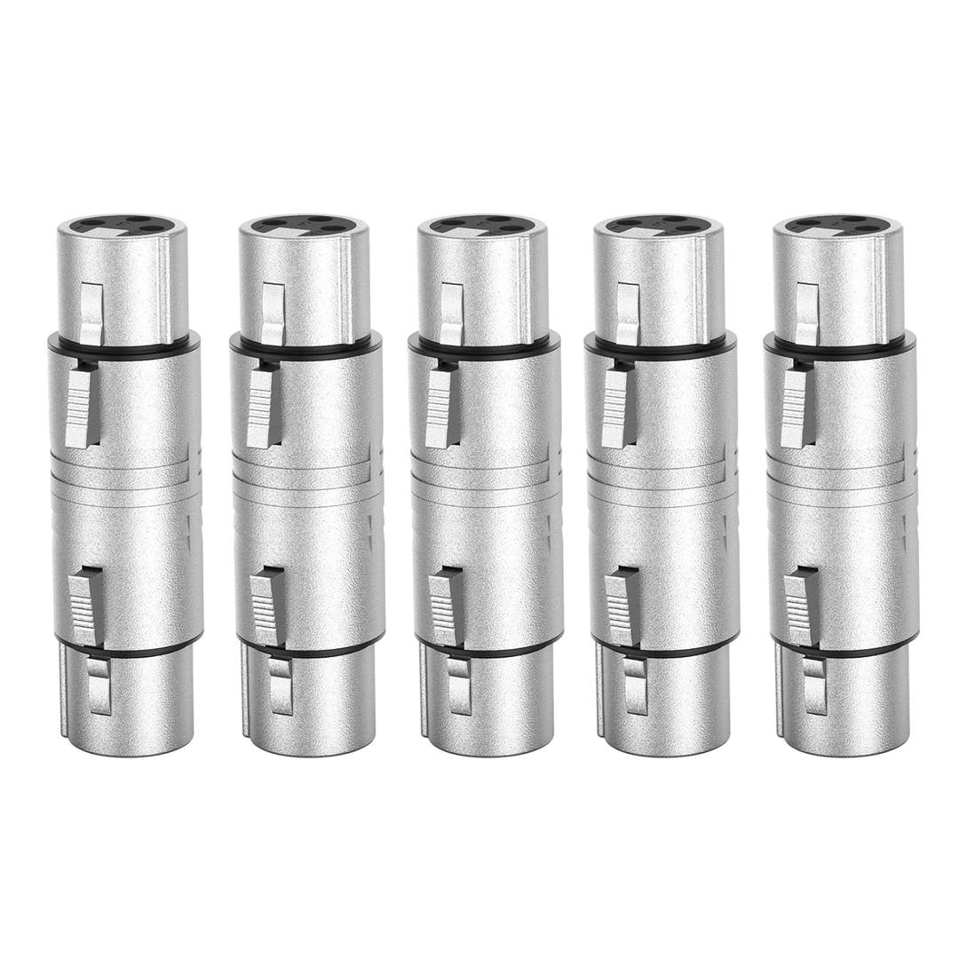 CableCreation XLR Female to Female, [5-Pack] XLR 3 Pin Female to 3 Pin Female Microphone Line Adapter (Silver)
