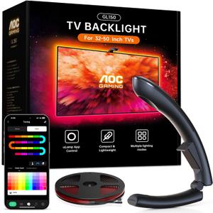 AOC TV LED Backlight, TV Lights That Change with TVs for 5565 inch Screen, RGB Strip Lighting with Sensor, Syncs Behind The Monitor, Smart App Control, Movie Game Music & DIY Mode, 14.8FT