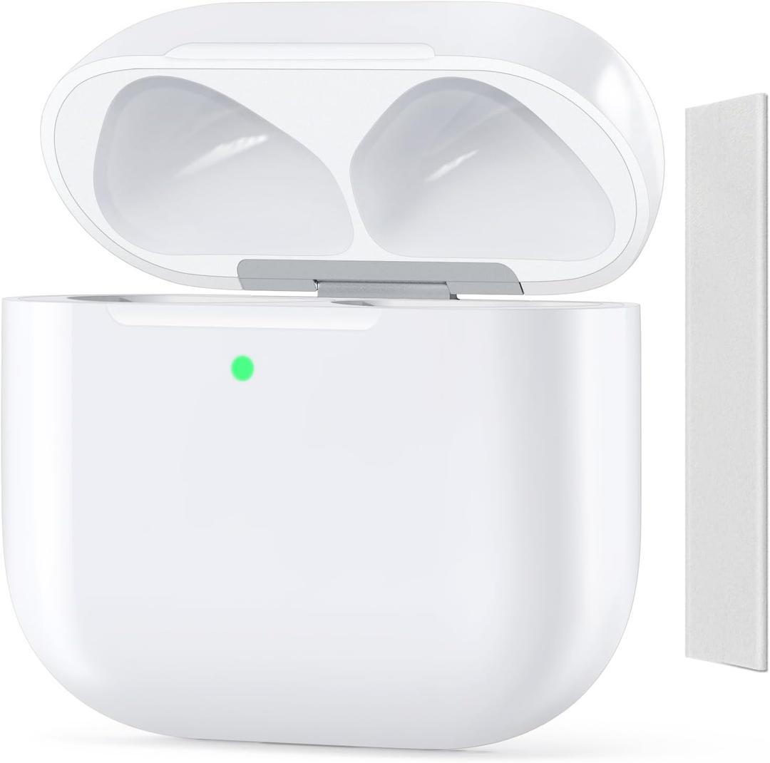 Wireless Charging Case Compatible with AirPods 4, USB-C Port, Charger Case Replacement, with Bluetooth Pairing Sync Button, Earphones Not Included (With Gray Cleaning Cloth)