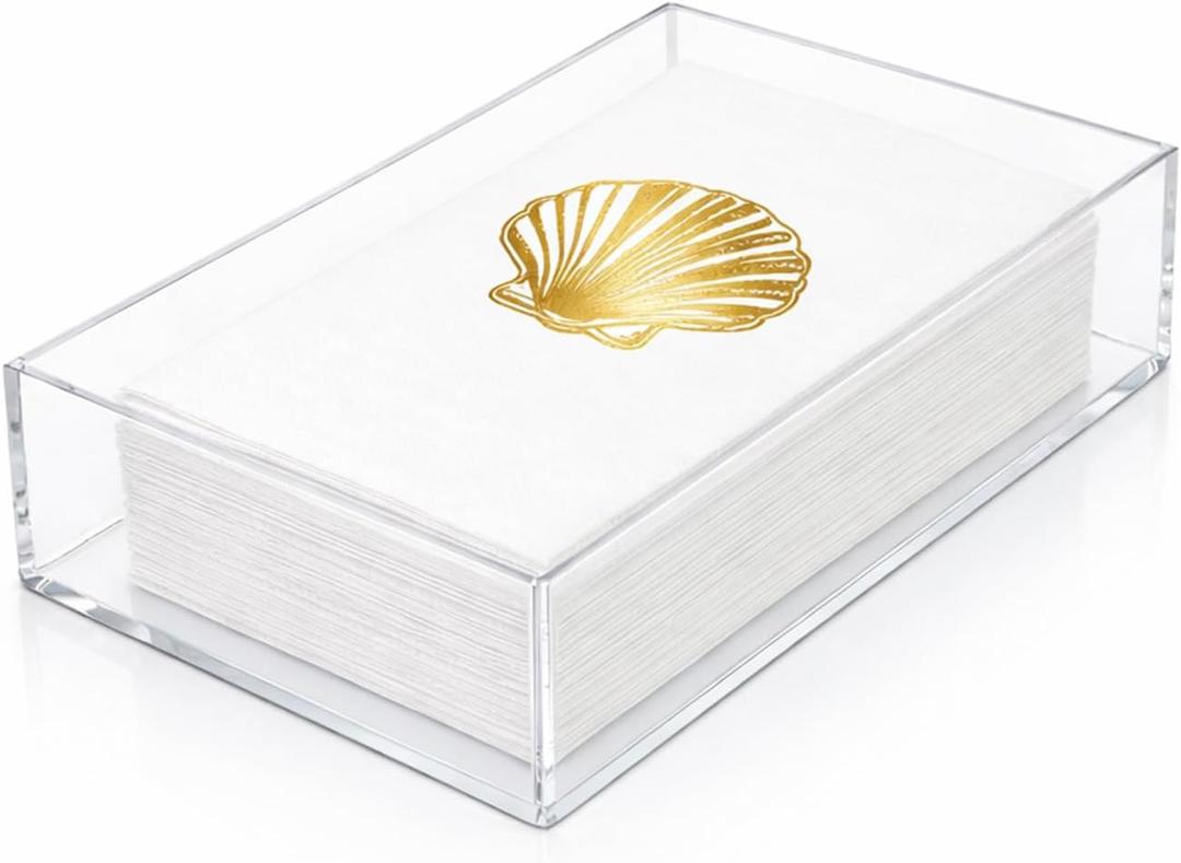Fengzhe Acrylic Guest Towel Napkin Holder, Clear Bathroom Paper Hand Towels Storage Tray, Disposable Paper Towel Holder for Bathroom, Kitchen, Parties, Weddings, and Various Events 9.5''x5.5x2" (Transparent)