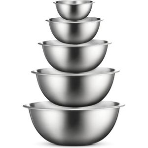 Stainless Steel Mixing Bowl Set, Nesting Bowls for Kitchen Baking, Cooking, Prepping, Kitchen Food Storage Organizers, No Lids (5 Pack)