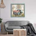 Farm Wall Art Framed Picture: Farmhouse Flowers Truck Wooden Painting Decor Countryside Print Rustic Country Scene Artwork for Living Room Bedroom, 30"L x 30"W