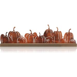 Fall Decorations for Home Fall Metal Pumpkin Sign Thanksgiving Pumpkin Table Centerpieces Thanksgiving Tiered Tray Decor with Wooden Base for Mantel Shelf Desk Home Office Kitchen Decor