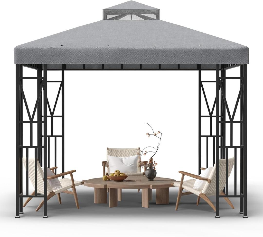 Kieperi 10x10 FT Gazebo Canopy Top Replacementï¼ŒDouble Tiered Canopy Covers with Durable Polyester Fabric for Outdoor BBQ Roof Cover (Gray)