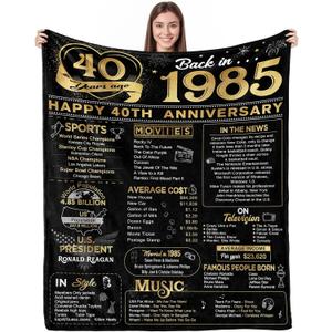 40th Anniversary Blanket Gifts Gift for 40th Wedding Anniversary Ruby 40 Years of Marriage for Wife Mom Husband Dad Couple Parents Grandparents Throw Blankets 60Lx50W Inch Gold
