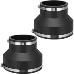 2 Pcs 6" x 4" Flexible PVC Reducing Pipe Coupling with Stainless Steel Clamps Fits for DWV Pipes, Cast Iron, Plastic, Copper, Steel Plumbing Connections