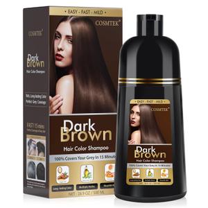 COSMTEK Dark Brown Hair Dye Shampoo, Hair Color Shampoo for Women, 3 in 1 Hair Dye for Gray Hair 100% Grey Hair Coverage/Instant/Herbal Ingredients 17.6 OZ