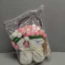 Crochet Flower Bouquet Throw Blanket, 43inch Handmade Knitted Blanket with Rose Flowers, Cute Romantic Gift for Her Girlfriend Mom Mothers Day Valentine Wedding Anniversary Birthday, Pink and White