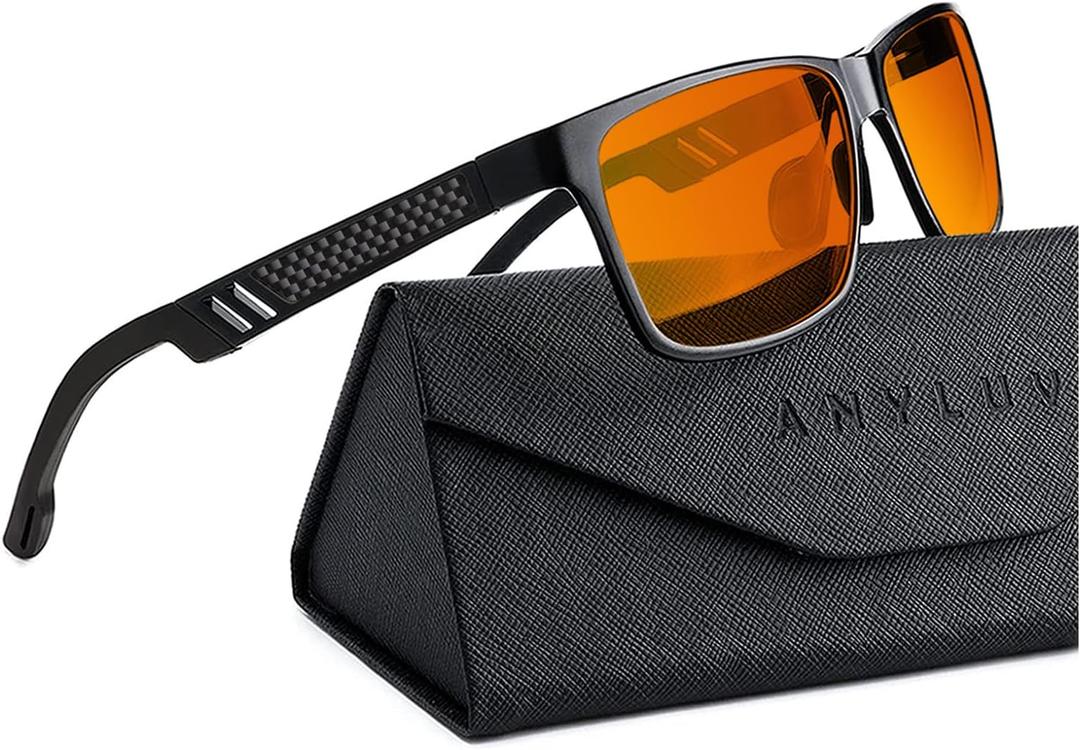 ANYLUV Blue Light Blocking Glasses Men Computer Gaming Glasses Lightweight Al-Mg Metal Anti Eyestrain Eye Protection (A3- Black(max Protection))