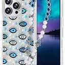 Compatible with iPhone 16 Pro Case for Women Girls, Slim Fit Glitter Cute Phone Case for iPhone 16 Pro with Pearl Phone Charm Lanyard Wrist Strap, Shockproof Hard Protective Case 6.1 Inch Shiny White