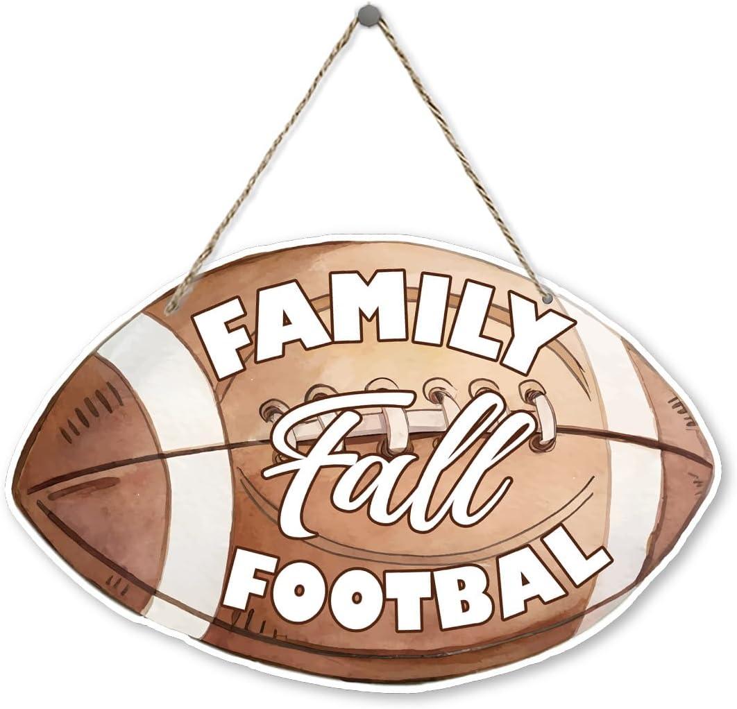 Family Fall Football Signs, Fall Decoration Signs, Decorative Hanging Wall Wood Sign, Farmhouse Autumn Sign, Front Door Decor, Rustic Thanksgiving Decorative for Porch Home Wall Indoor Outdoor Decor