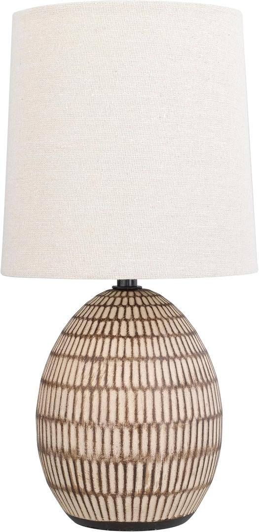 XTREME Ceramic Table Lamp, 12.75" Carved Textured Table Lamp, Modern Brown Bedside Lamp with Beige Shade, Small Nightstand Lamp for Bedroom Living Room, E26 Bulb Required