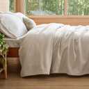 Bedsure GentleSoft 100% Cotton Blanket King Size for Bed - Breathable and Lightweight, Soft Cozy Textured Herringbone Woven Blanket for Summer Spring, Linen Beige, 108x90 inches