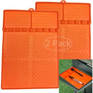 Silicone Griddle Tools Mat for Blackstone, Spatula Rest with Drip Pad, Grill Side Shelf Mat for Blackstone, Silicone Utensil Rest/Holder for BBQ Tools (Orange 2 Pack)