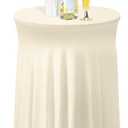 Tegeme 1 Pack 32 x 43 Inch Round Spandex Cocktail Tablecloths with Skirt Cocktail Round Table Cover Spandex Stretch Tablecloth for Fitted High Top Table Bar Wedding Party Banquet (Beige)
