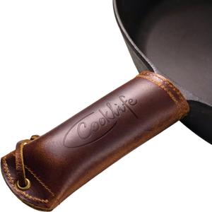 COOKLIFE Cast Iron Handle Cover - Extra Thick Leather Hot Handle Holder for Cast Iron Skillets - Reusable Heat Protection Up to 500F Skillet Handle Cover