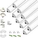 10-Pack 3.3FT 1Meter V Shape LED Strip Aluminum Channel Diffuser System, Extruded Alu Track Milky Cover with Corner Connector and Mounting Kit,Easy Cut and Installed Curved Lens Profile