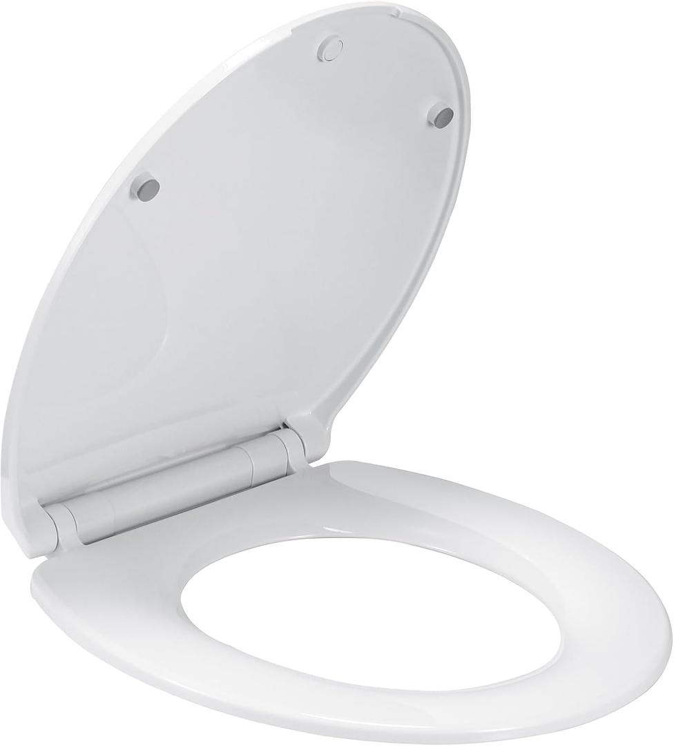 Round Slow Close Toilet Seat, Slip-Resistant, Quick Releasing for Cleaning, Easy to Install, Never Loosen, White