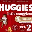 Huggies Size 2 Diapers, Little Snugglers Baby Diapers, Size 2 (12-18 lbs), 180 Ct (3 packs of 60), Packaging May Vary